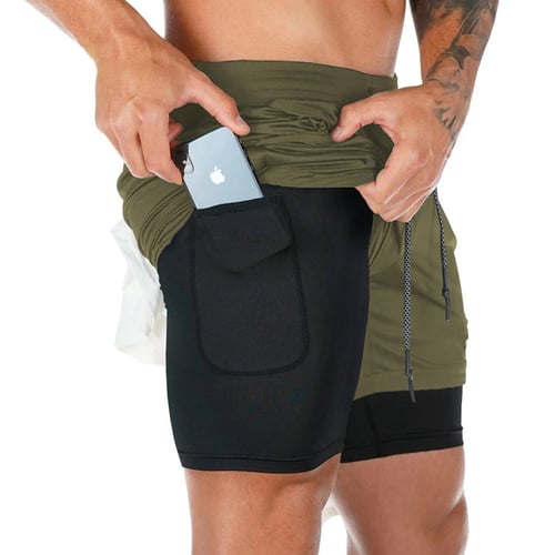 Heren 2-in-1 sportshort met ingebouwde compressie, perfect voor intensieve fitness training.