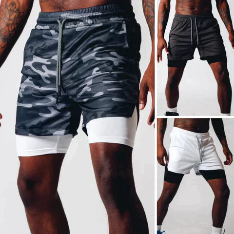 Heren 2-in-1 sportshort met sneldrogende stof, essentieel voor comfort tijdens hardlopen.