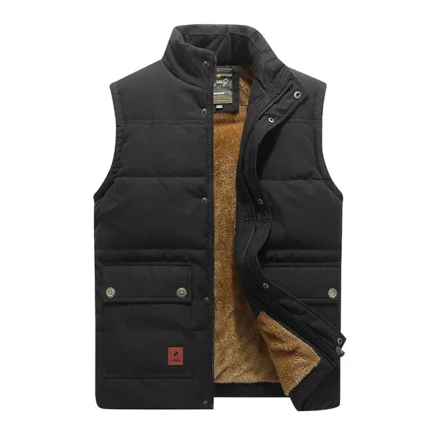 Comfortabele winter heren bodywarmer, gewatteerd met fleece en staande kraag; perfecte bovenkleding.
