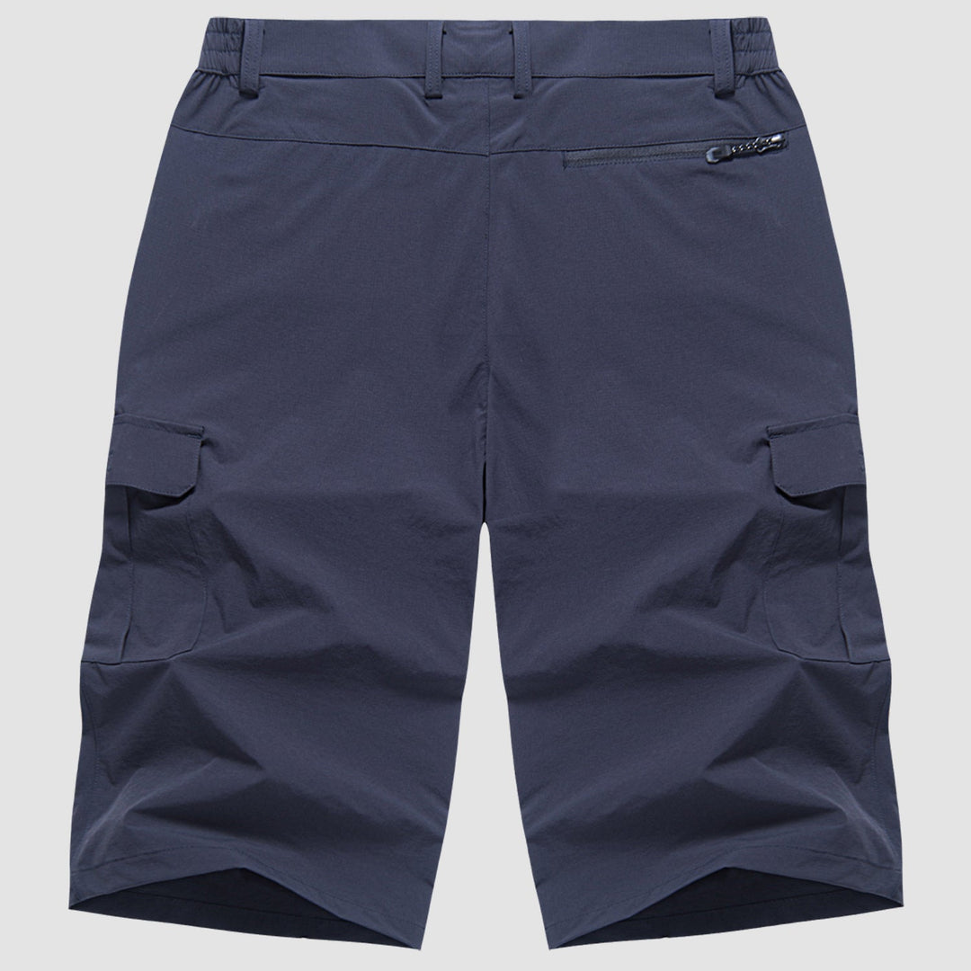 Grijze heren cargo shorts, sneldrogend en comfortabel, geschikt voor casual buiten- en zomeractiviteiten.