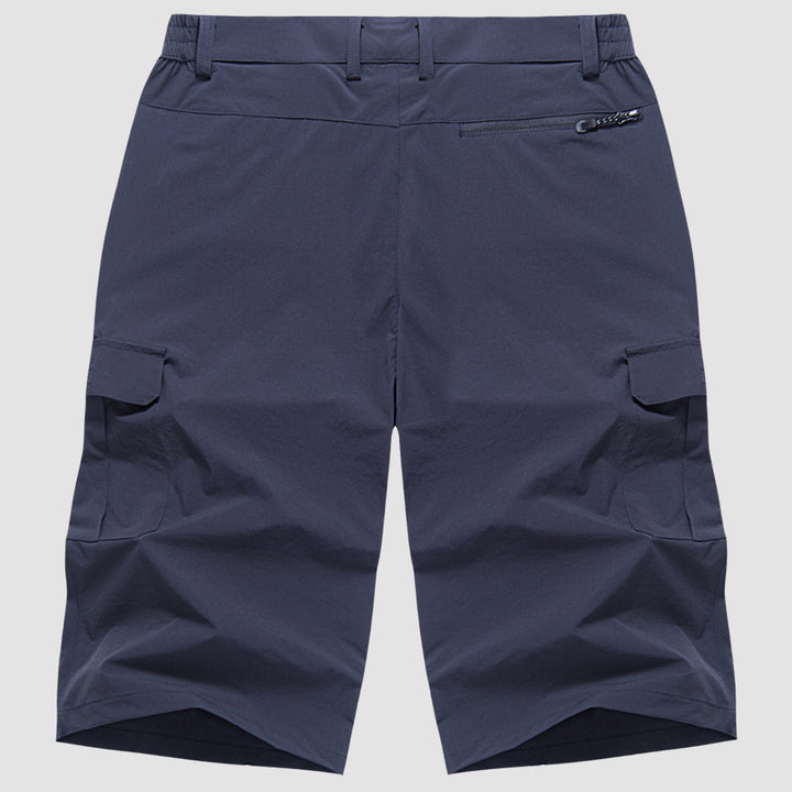 Grijze heren cargo shorts, sneldrogend en comfortabel, geschikt voor casual buiten- en zomeractiviteiten.