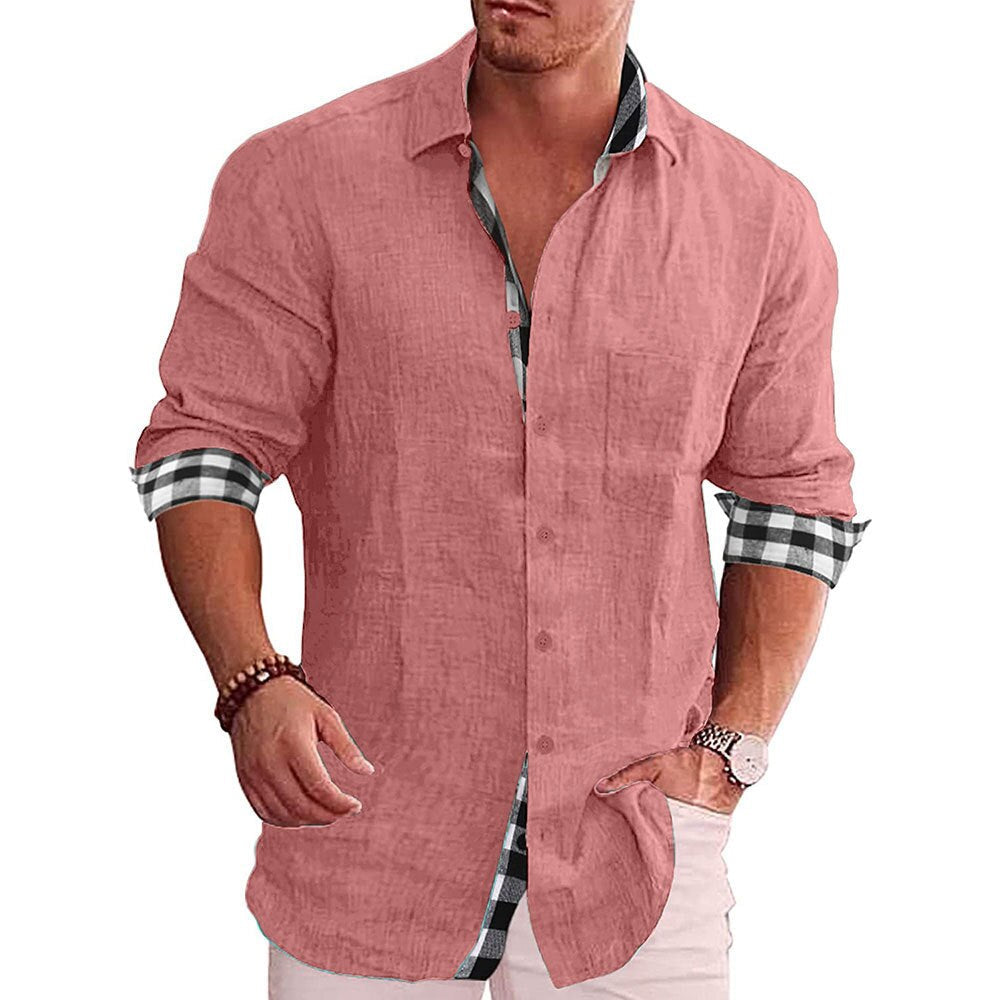 Comfortabel heren casual overhemd met lange mouwen, geruite manchetten, verkrijgbaar in diverse kleuren.