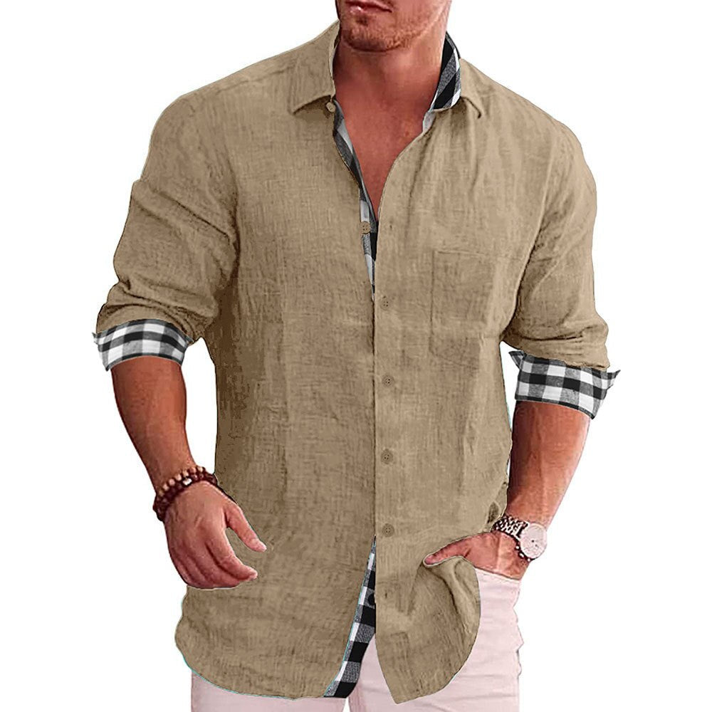 Soepel vallend herenoverhemd met lange mouwen en geruite manchetten, voor casual en stijlvol comfort.
