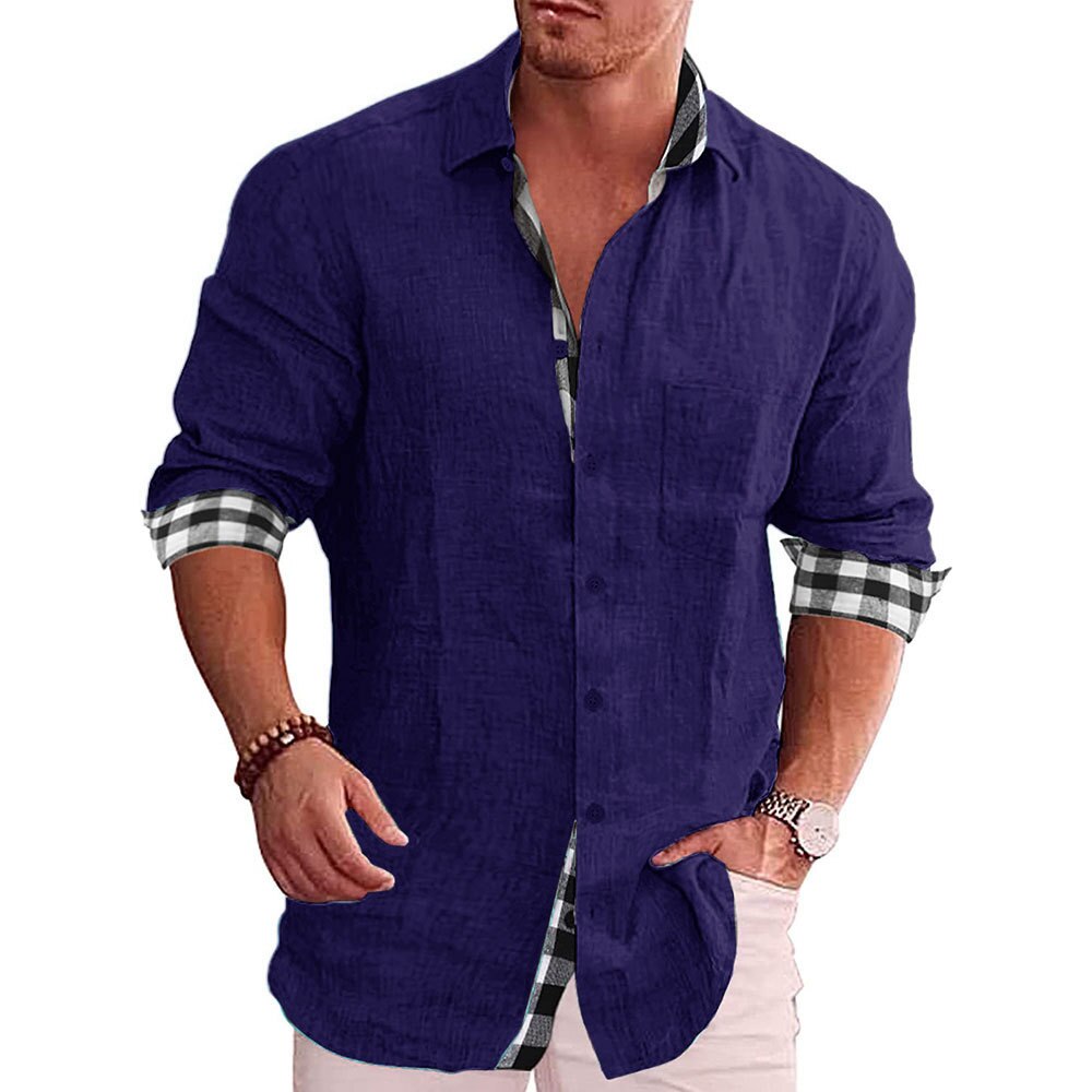 Dit casual herenoverhemd met lange mouwen en geruite manchetten is ideaal voor warme zomerdagen.