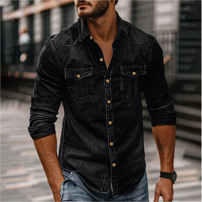 Heren casual slim fit spijkerblouse in westernstijl; stoer denim overhemd voor heren, perfect voor alledaagse mode.