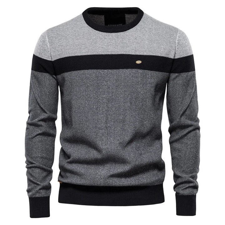 Comfortabele casual heren trui met ronde hals en kleurblokken, perfect voor najaars- en wintermode.