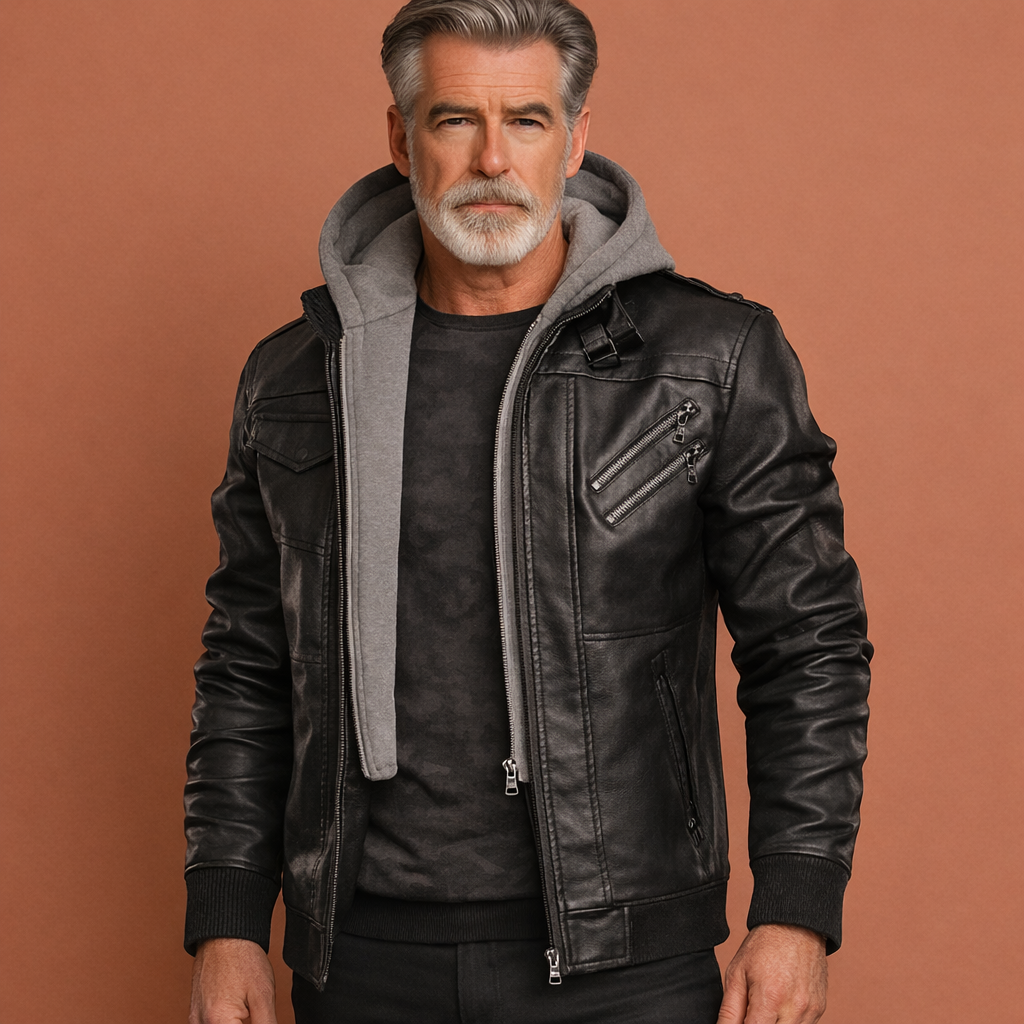 Heren chique leren bomberjas, moderne uitstraling, stijlvol voor herfst en winter. Comfortabele herenmode.