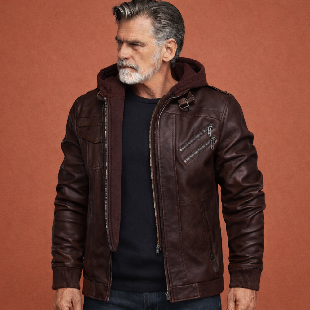 Stijlvolle heren bomberjas van leer, modern design, ideaal als comfortabele bovenkleding voor herfst/winter.