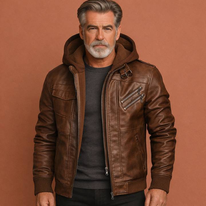Moderne heren leren bomberjas, chique uitstraling, perfecte casual en stijlvolle jas voor herfst en winter.