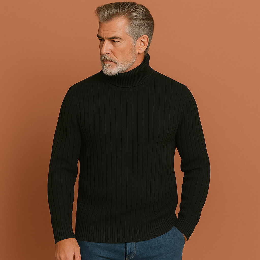 Luxe heren coltrui van fijne merinoswol in antraciet; veelzijdige warme trui voor elke elegante wintermode look.