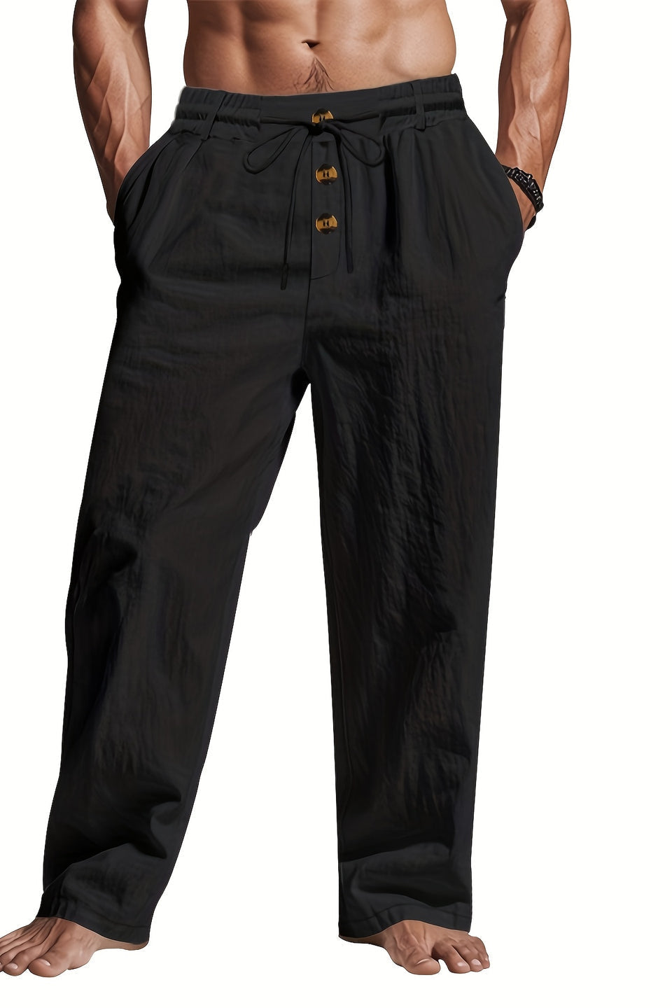 Modieuze heren casual broek met trekkoord en rechte pijpen, perfect voor strand, vrije tijd of dagelijks gebruik.