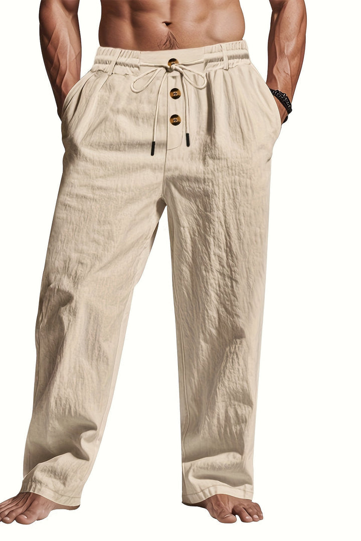 Elegante heren casual broek met trekkoord en rechte pijpen, veelzijdig voor zowel ontspanning als dagelijks.