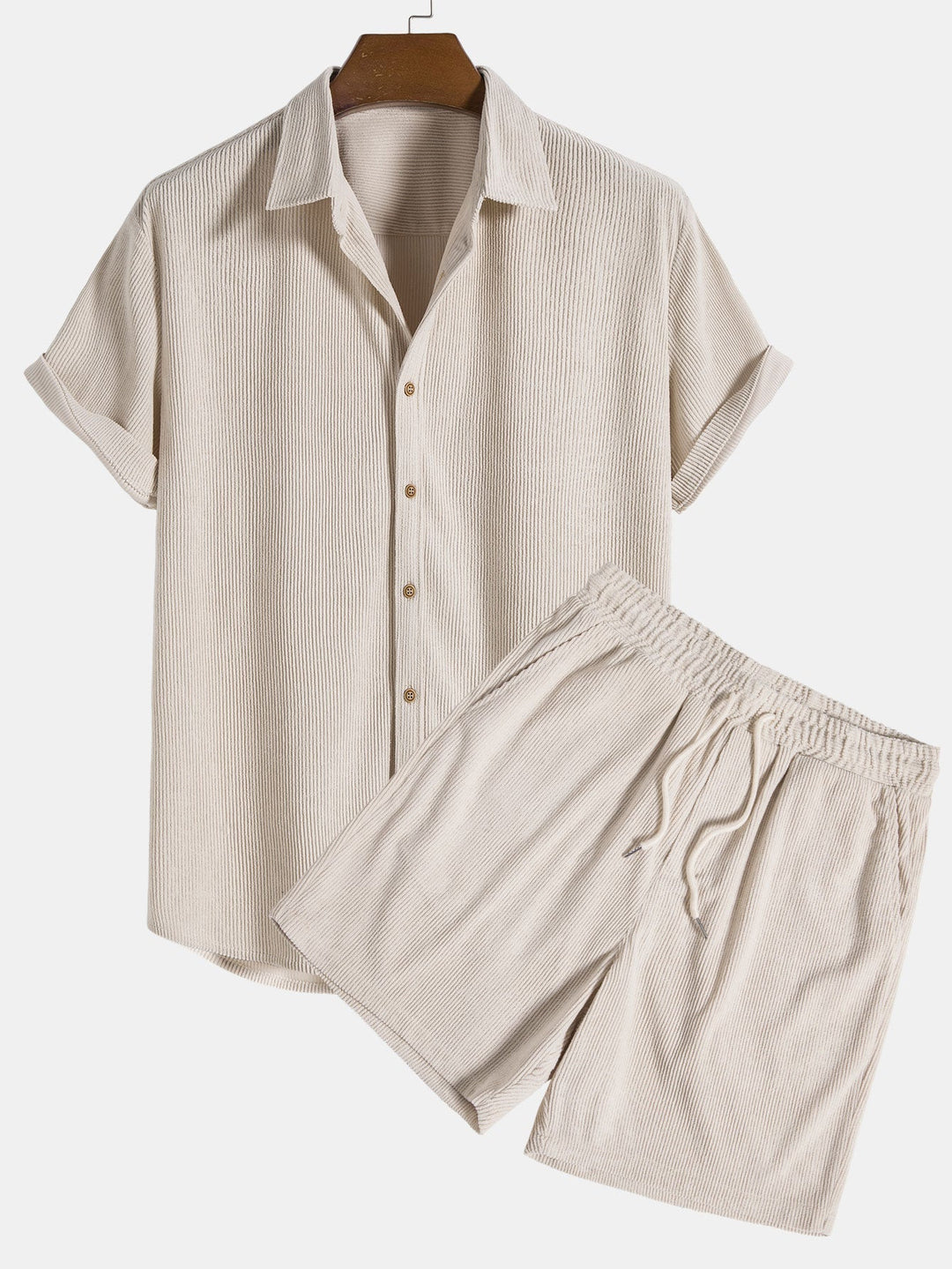 Heren comfortabele corduroy 2-delige set, ideaal voor stijlvolle casual zomeroutfits.