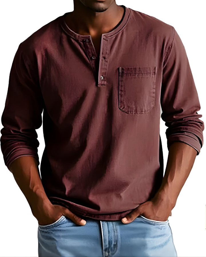 Comfortabel heren longsleeve met trendy denim look, perfect voor een veelzijdige herfstoutfit.