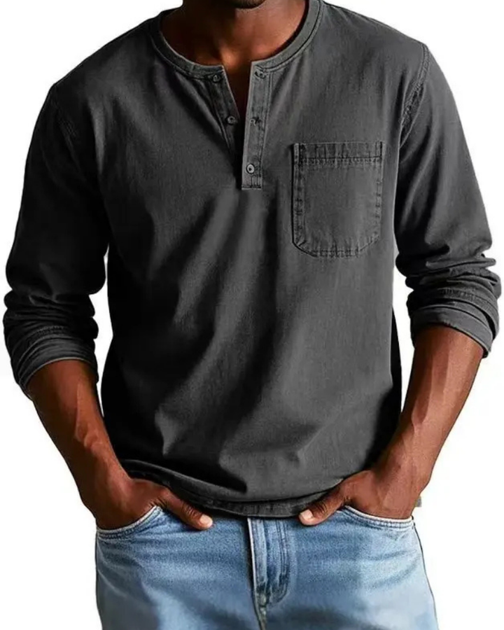 Casual heren Henley shirt met lange mouwen, comfortabel voor dagelijks gebruik, stijlvolle denim look.