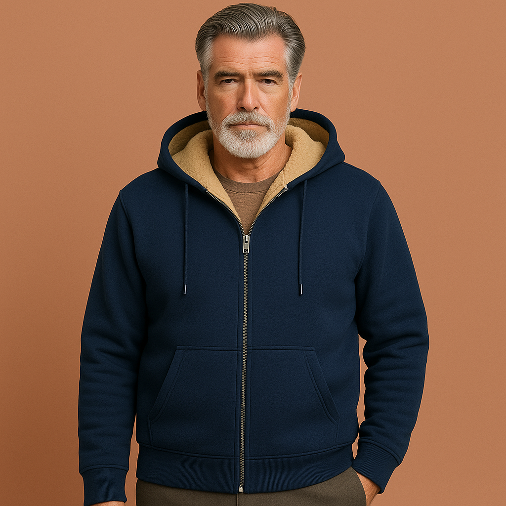 Warme heren pullover van fleece met bontvoering. Perfect als comfortabele winterkleding of voor koude herfstavonden.