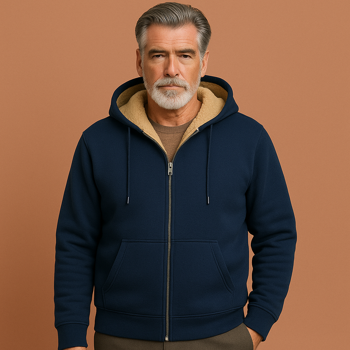 Warme heren pullover van fleece met bontvoering. Perfect als comfortabele winterkleding of voor koude herfstavonden.