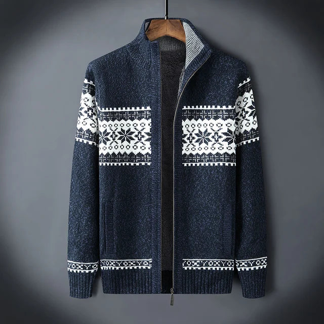 Warm heren fleece vest met gebreide look, hoge kraag en ritssluiting. Stijlvolle wintermode voor heren.