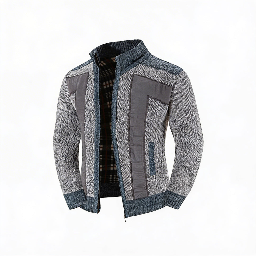 Heren gebreid vest met rits, uniek patchwork design voor een comfortabele casual look in de winter.