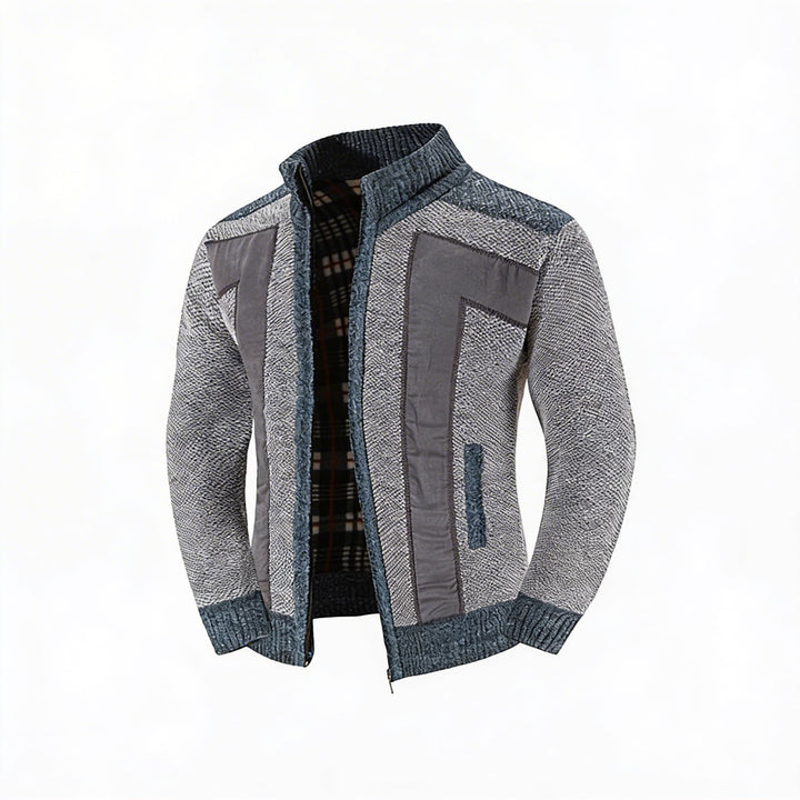 Heren gebreid vest met rits, uniek patchwork design voor een comfortabele casual look in de winter.