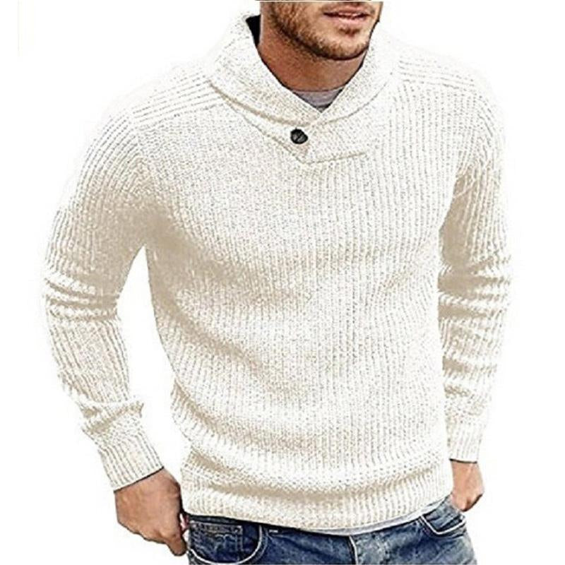 Heren gebreide kabeltrui met sjaalkraag. Comfortabele pullover voor herfst en winter, casual mode.