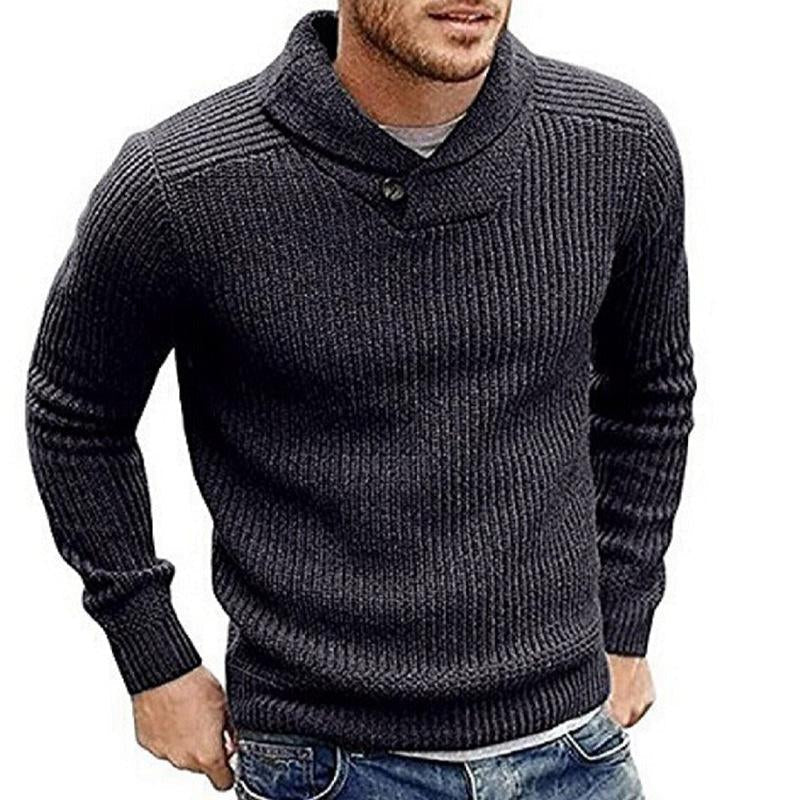 Dikke heren kabeltrui, warm gebreide pullover met opvallend kabelpatroon en sjaalkraag.