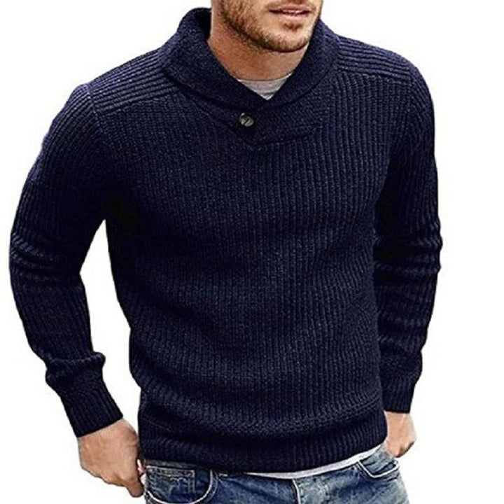 Warme heren gebreide kabeltrui, perfect voor winter en herfst. Comfortabele pullover met sjaalkraag.