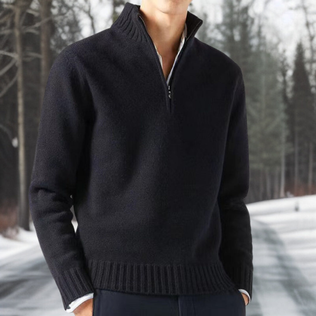 Heren gebreide pullover met kwarts rits en breistructuur, ideaal voor herfst en winter.