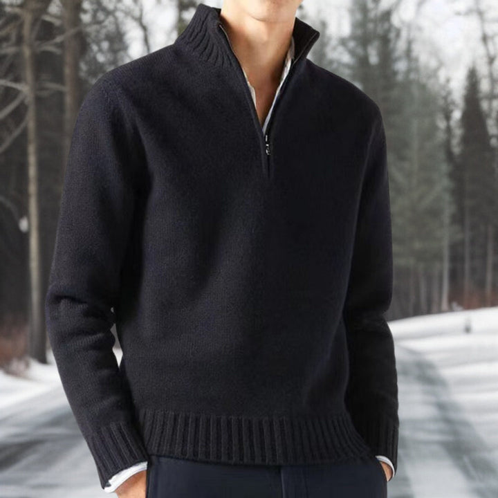Heren gebreide pullover met kwarts rits en breistructuur, ideaal voor herfst en winter.