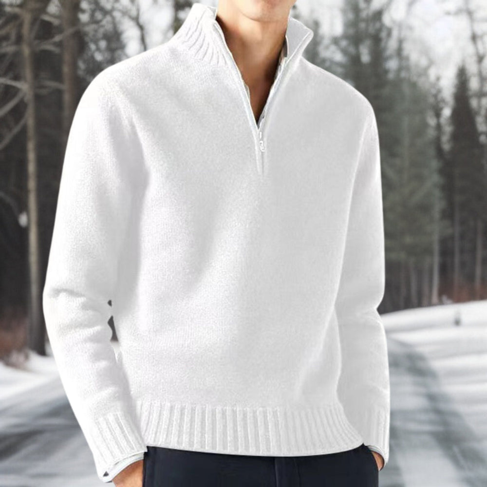 Stijlvolle heren trui met breistructuur en zippocol, comfortabel en warm voor mannenmode.