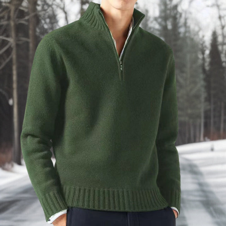 Heren pullover met unieke breistructuur en handige kwarts rits, voor een casual look.