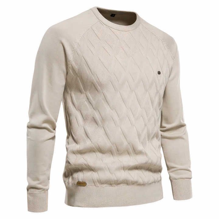 Heren gebreide trui met diamantpatroon en slanke pasvorm, ideaal voor winterse casual of formele herenmode.