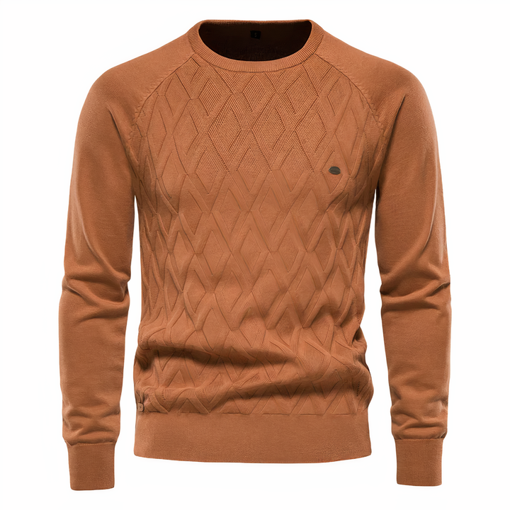 Stijlvolle heren wintertrui, gebreid met diamantpatroon, slanke pasvorm. Perfect voor comfortabele, trendy herenmode.