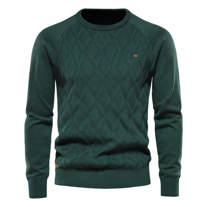 Warme gebreide heren trui met elegant diamantpatroon, slanke pasvorm. Stijlvolle en comfortabele herenmode voor de winter.