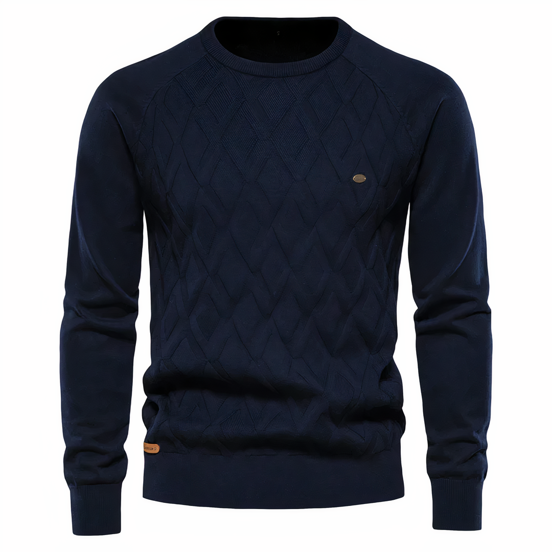Veelzijdige gebreide heren wintertrui: diamantpatroon, slanke pasvorm. Comfortabele en stijlvolle trui voor herenmode.
