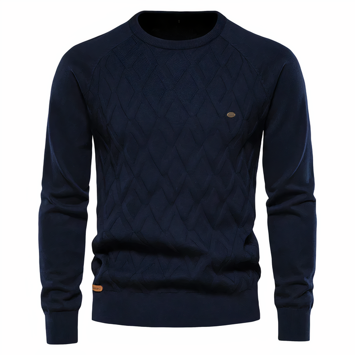 Veelzijdige gebreide heren wintertrui: diamantpatroon, slanke pasvorm. Comfortabele en stijlvolle trui voor herenmode.