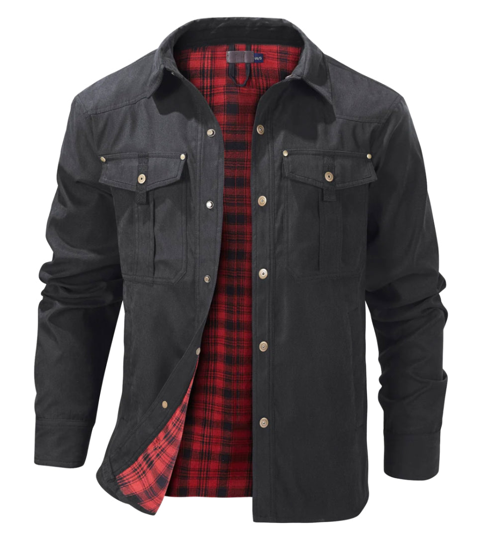 Heren geruit jack met borstzakken, warm en stijlvol voor winter en herfstmode.