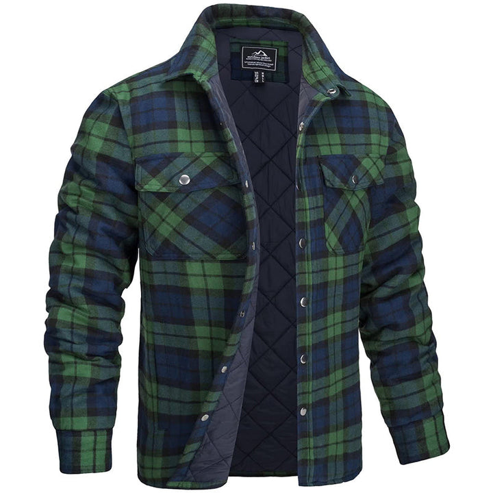 Comfortabele en warme heren geruite jas voor herfst en winter. Stijlvolle plaid jas, mode bovenkleding.