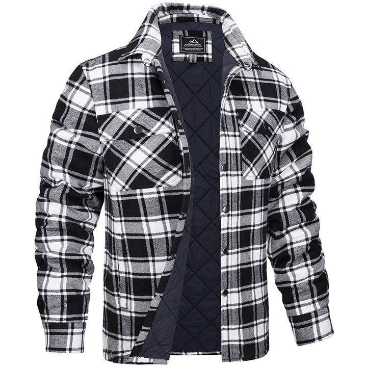 Modieuze geruite heren jas (plaid patroon). Warm en comfortabel voor de herfst & winter. Stijlvolle bovenkleding.