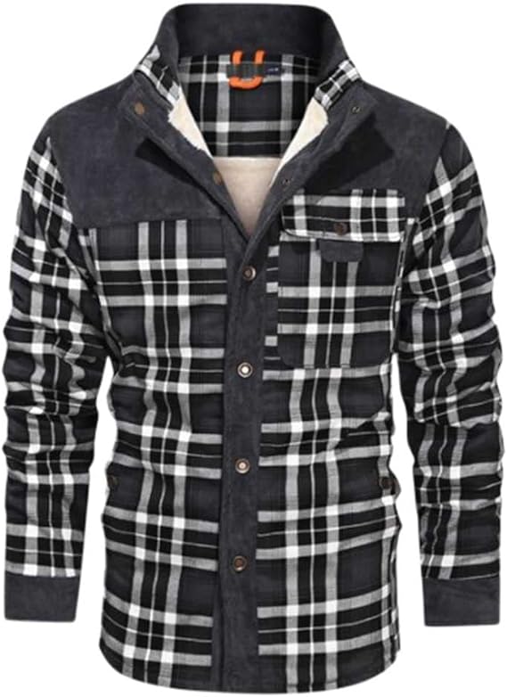 Gevoerde geruite overhemdjas voor heren, ideaal als warme winterjas of stijlvolle outdoor casual kleding.