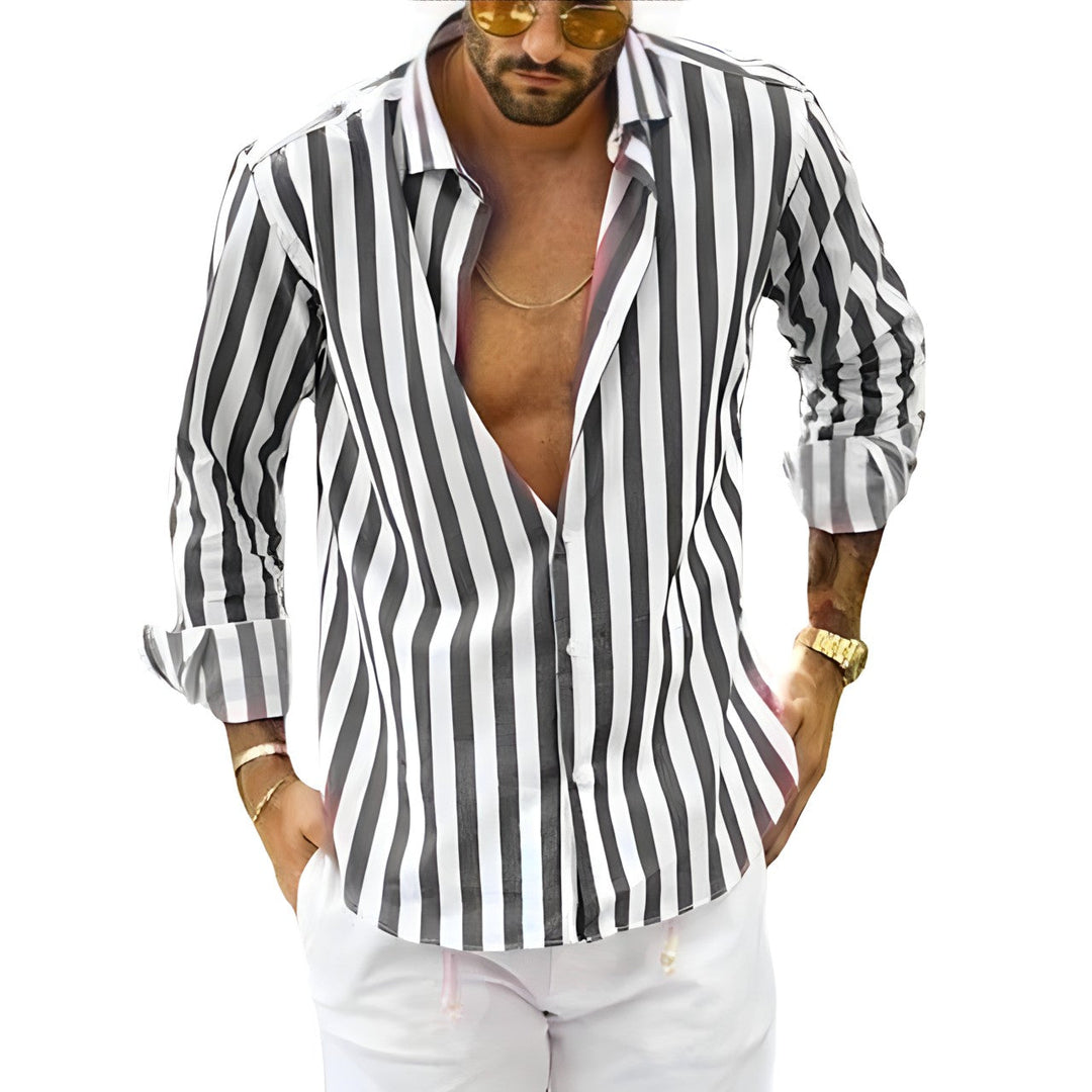Heren gestreept zomer overhemd, luchtig en comfortabel voor casual herenmode.