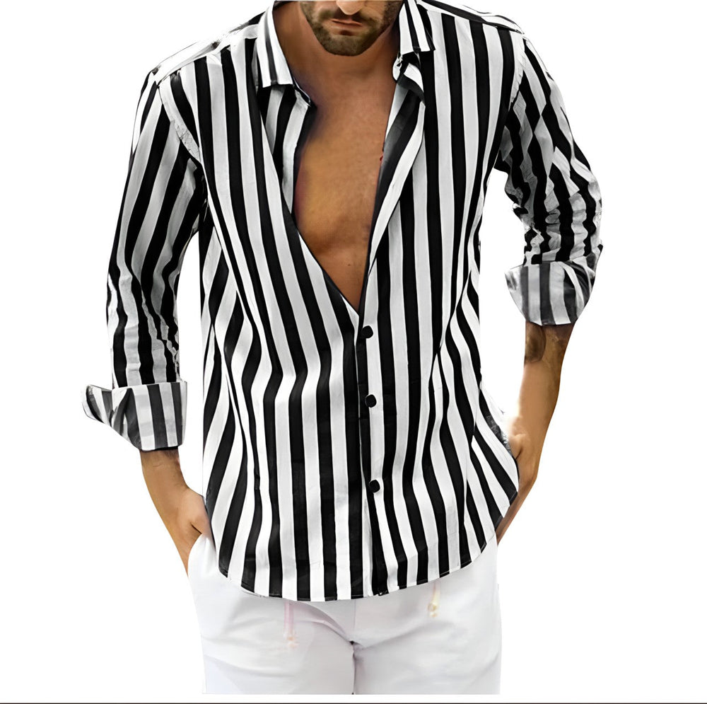 Trendy gestreept heren overhemd, ideaal voor zomerse dagen en vakantie strandkleding.