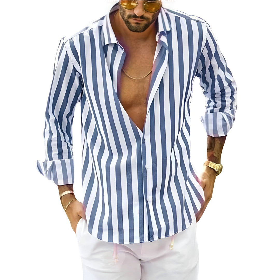 Luchtig en comfortabel gestreept heren overhemd, perfect voor zomerse casual outfits.