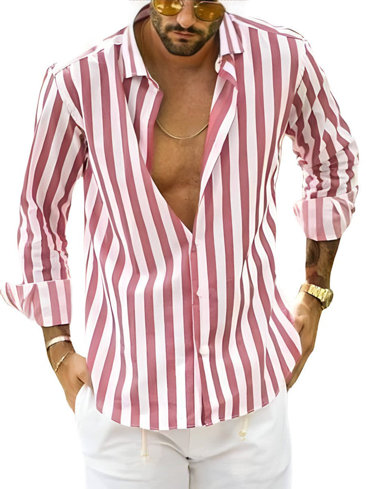 Casual gestreept heren overhemd, trendy herenmode voor de zomer, comfortabel en veelzijdig.