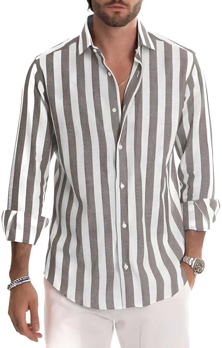 Luchtig gestreept heren overhemd, perfect voor warme zomerdagen en trendy casual outfits.