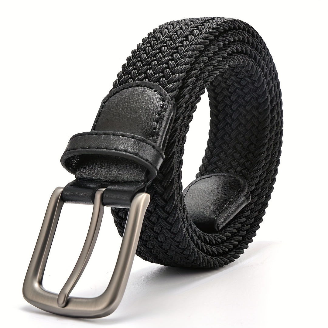 Heren gevlochten rekbare riem met vierkante gesp. Ideaal als casual of golf riem voor comfort.