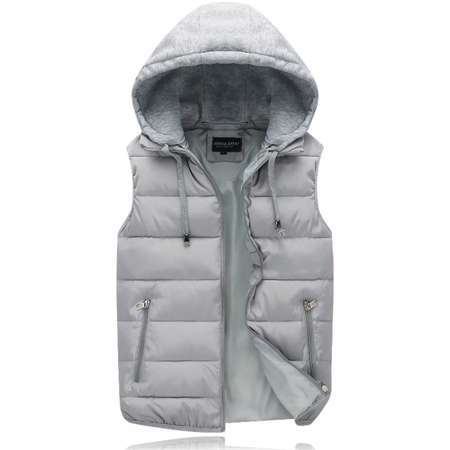 Heren gewatteerde bodywarmer met capuchon, ideaal voor lente en herfst.