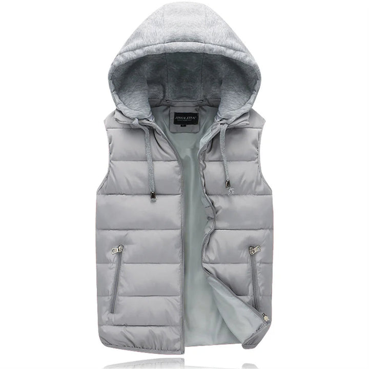 Heren gewatteerde bodywarmer met capuchon, ideaal voor lente en herfst.