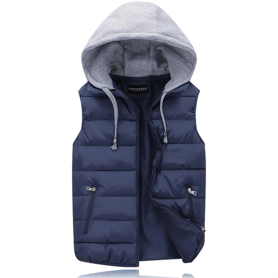 Stijlvolle gewatteerde heren bodywarmer met capuchon, warm en comfortabel voor casual look.