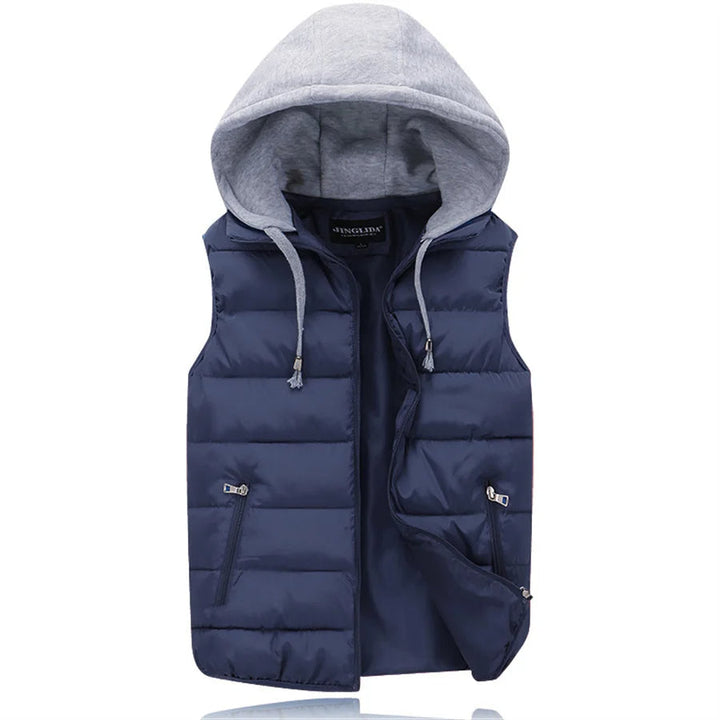 Stijlvolle gewatteerde heren bodywarmer met capuchon, warm en comfortabel voor casual look.